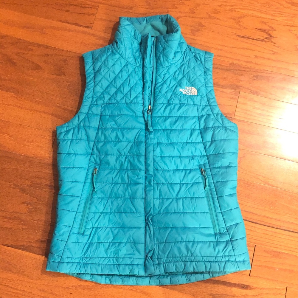 North Face packable quilted vest turquoise M